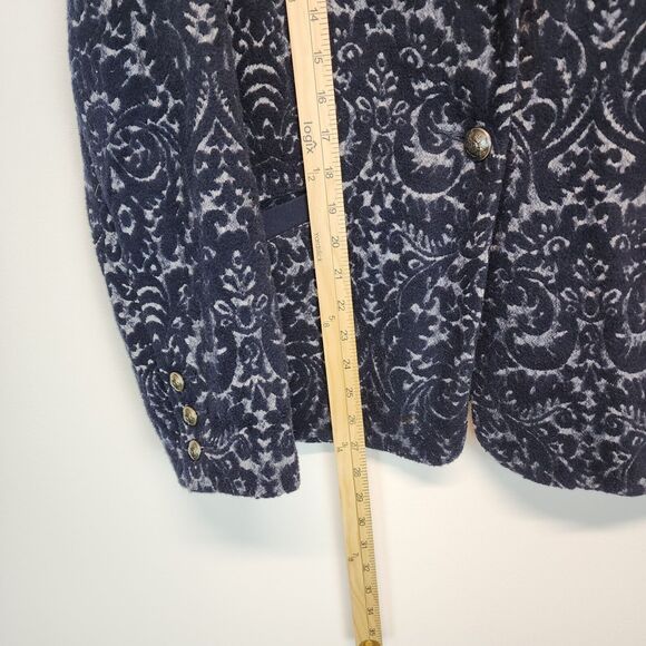Cabi Filigree Jacquard Blazer Coat Size 12 Blue Wool Blend Lined Darted Waist - Picture 12 of 16